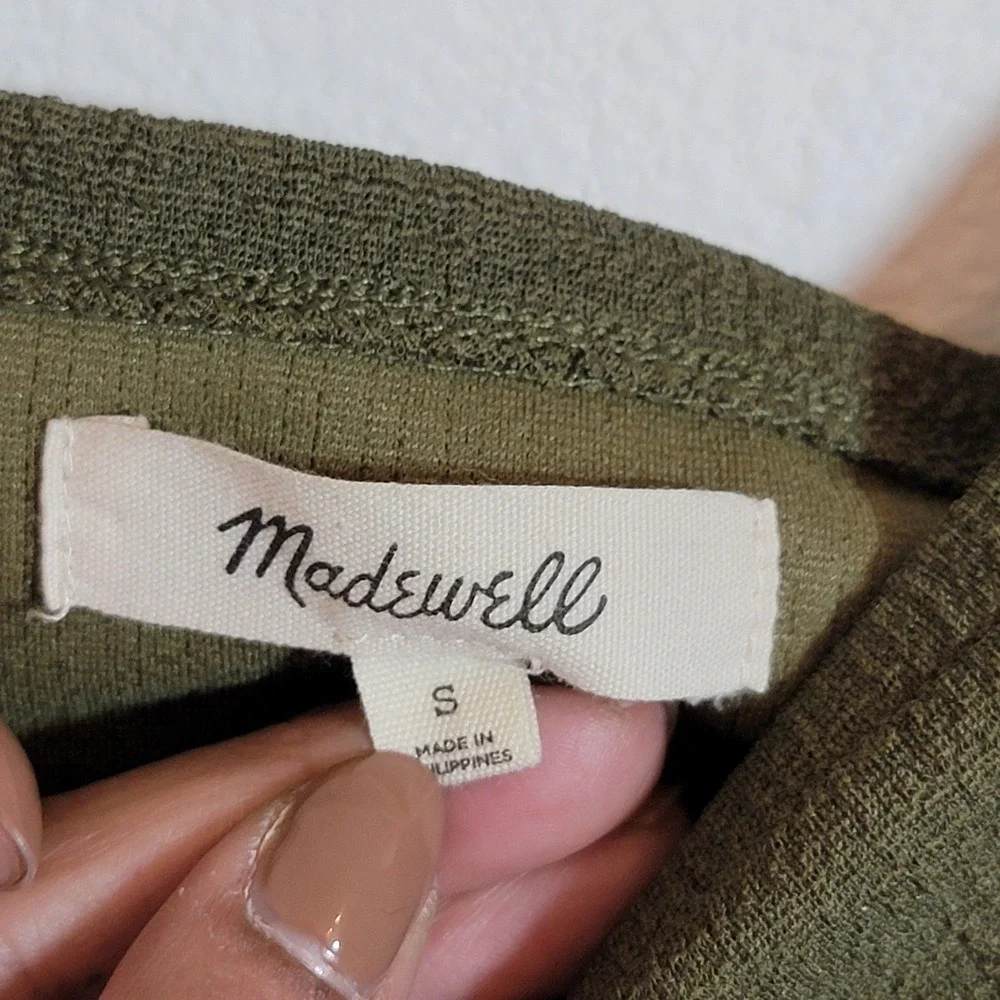 Madewell Crepe Square Neck Puff Balloon Sleeve Olive Green Top Small Romantic